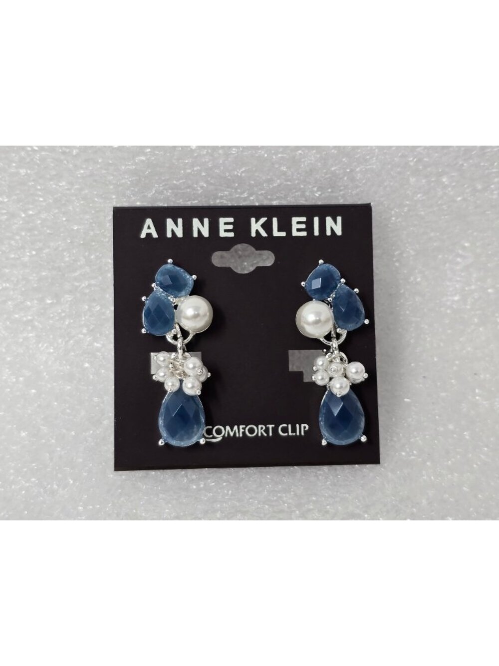 Anne Klein Blue & Faux Pearl Drop Clip-On Earrings With E-Z Comfort Clip Design